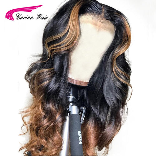 Carina Brazilian Loose Deep Lace Front Human Hair Wigs PrePlucked 13*3 Honey Blonde Remy Ombre Color Glueless Wig With Highlight