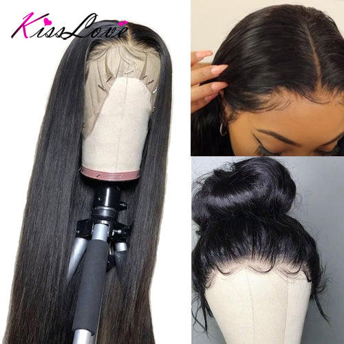 13x6 Lace Frontal Human Hair Wigs Pre Plucked Hair Line Brazilian Straight Lace Frontal Wig with Baby Hair Remy Hair Kiss Love