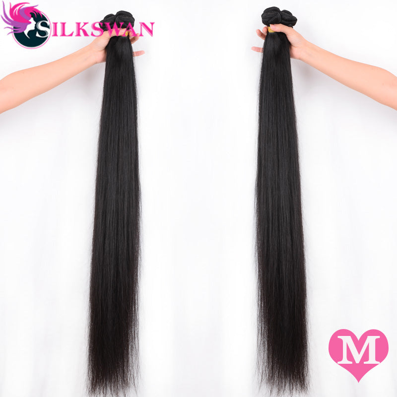 Silkswan Straight 10-30 Inch Middle Ratio Human Hair Extensions 100% Remy Hair 28 32 34 36 40 Inch  Brazilian Hair weave Bundles