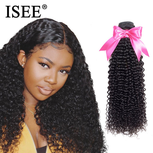 ISEE HAIR Mongolian Kinky Curly Hair Bundles Remy Human Hair Extensions Nature Color Buy 1/3/4 Bundles Thick Kinky Curly Bundles