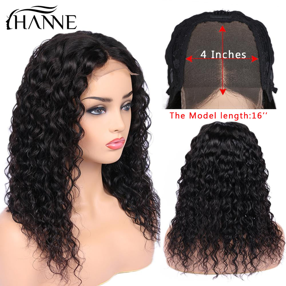 HANNE Hair 4*4 Lace Closure L/M/R 3 Part Wigs Brazilian Remy Wigs Glueless Water Wave Lace Human Hair Wig For Black Women